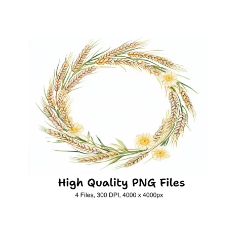 Daisy and Wheat Wreath Clipart Bundle