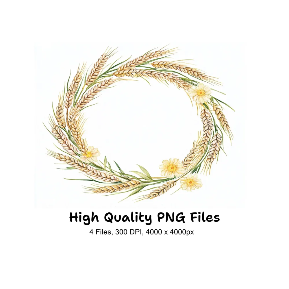 Daisy and Wheat Wreath Clipart Bundle