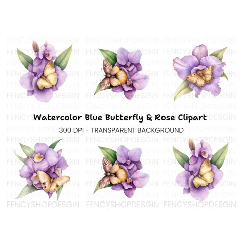 Orchid Butterfly Clipart Bundle