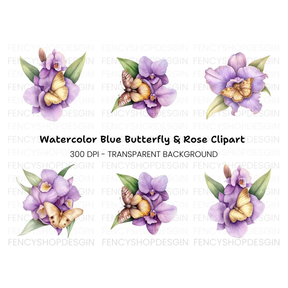 Orchid Butterfly Clipart Bundle