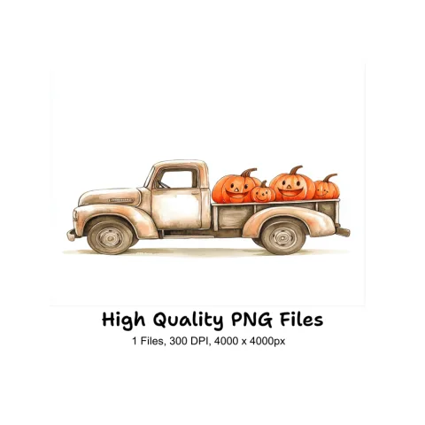 Vintage Truck with Happy Pumpkins Clipart Bundle