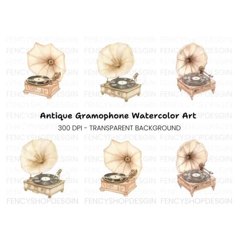 Antique Record Player Clipart Bundle