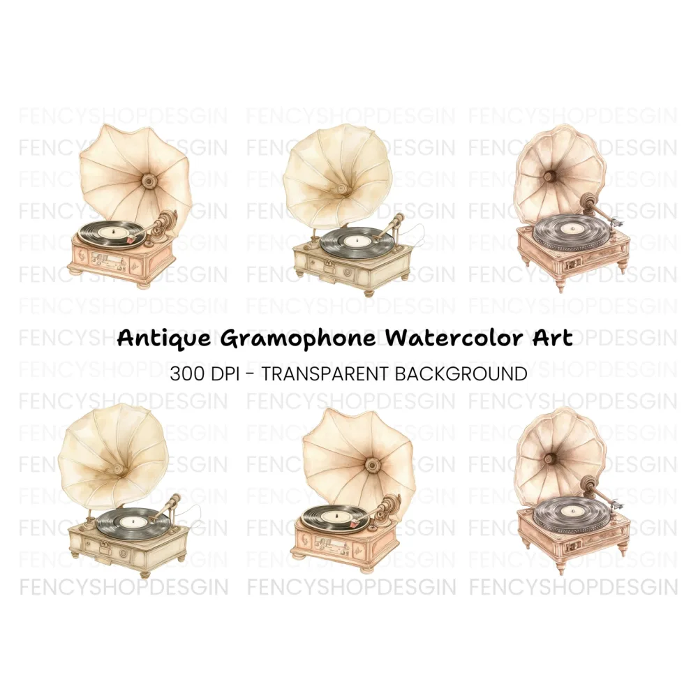 Antique Record Player Clipart Bundle