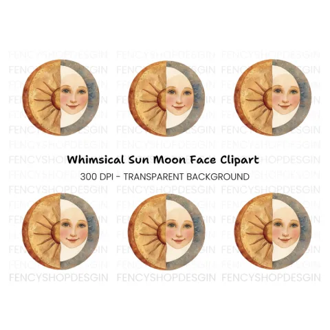 Celestial Sun Moon Face Clipart Bundle