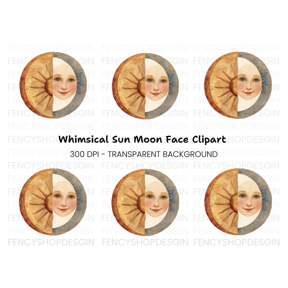 Celestial Sun Moon Face Clipart Bundle
