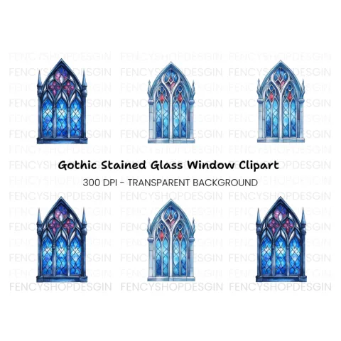 Gothic Stained Glass Window Clipart Bundle