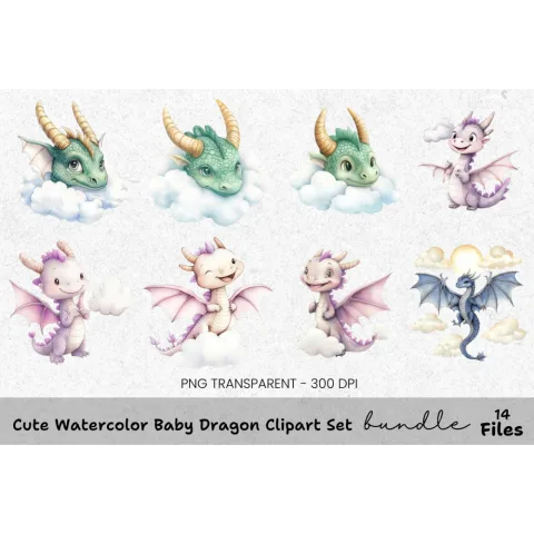 Cute Baby Dragon Clipart Bundle