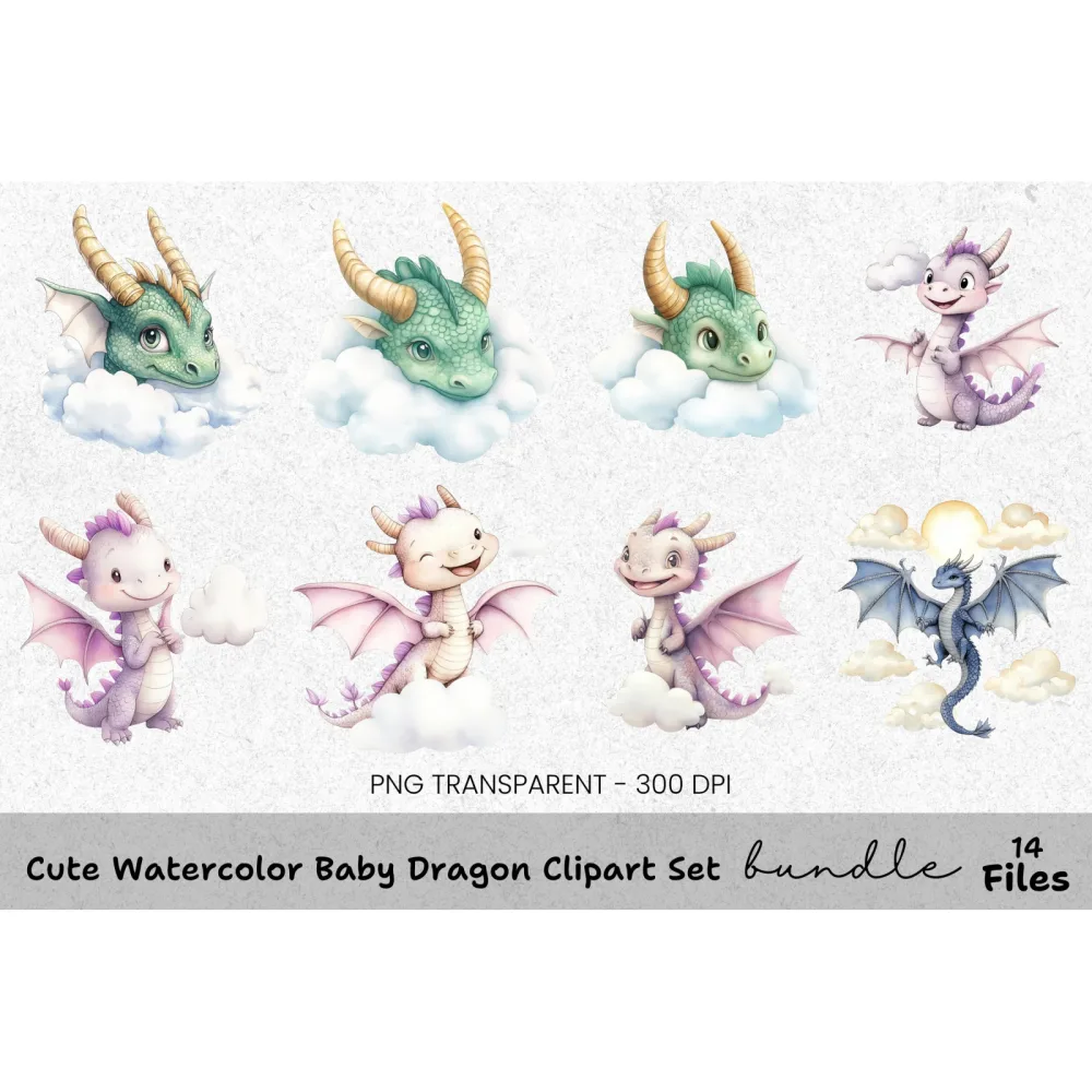 Cute Baby Dragon Clipart Bundle