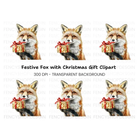 Festive Fox with Christmas Gift Clipart Bundle