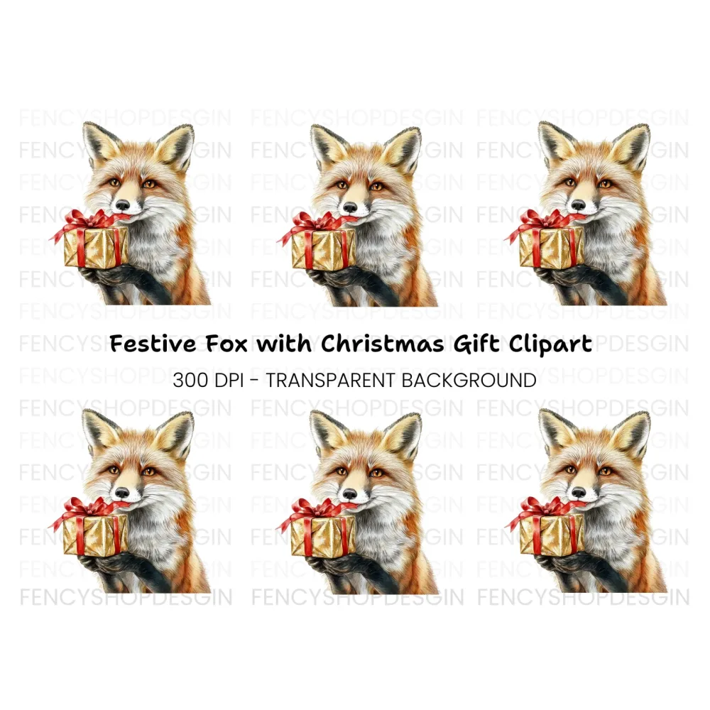Festive Fox with Christmas Gift Clipart Bundle