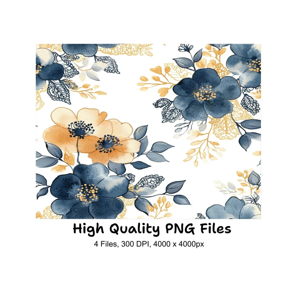 Vibrant Blue and Orange Floral Clipart Bundle