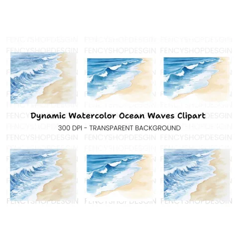 Ocean Waves Beach Clipart Bundle