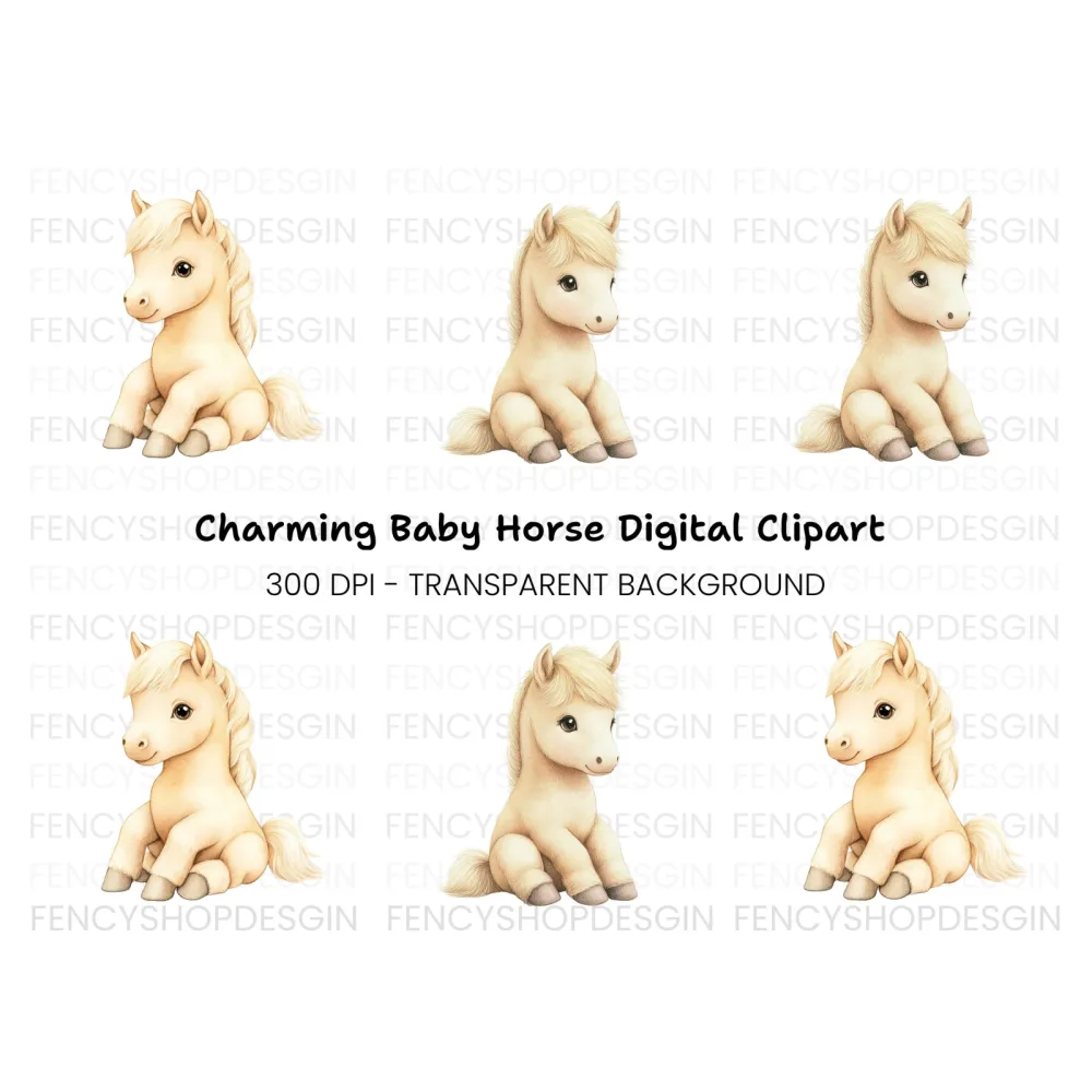 Cute Sitting Palomino Foals Clipart Bundle