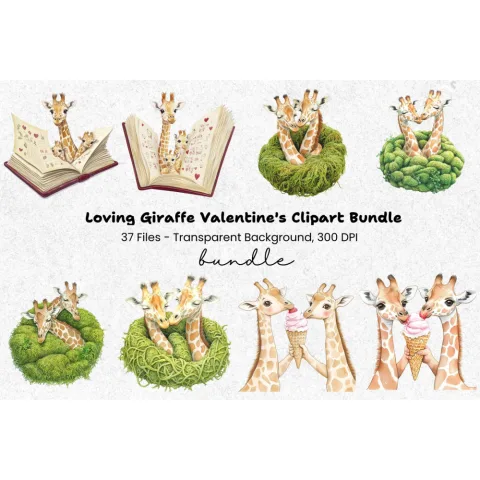 Cute Giraffe Family Clipart Bundle