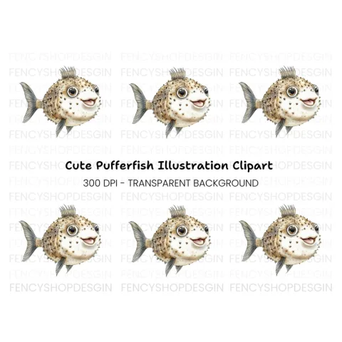 Cute Spiky Pufferfish Clipart Bundle