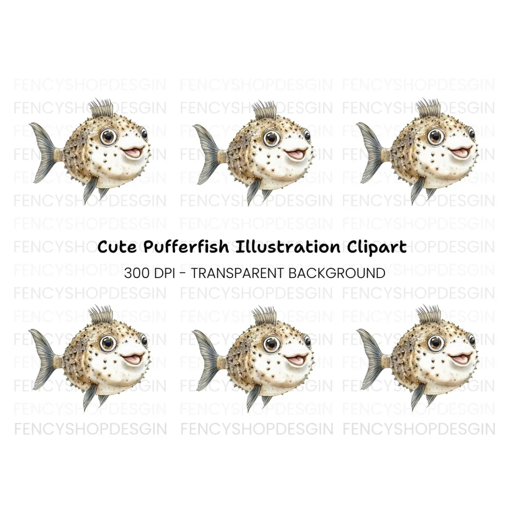 Cute Spiky Pufferfish Clipart Bundle