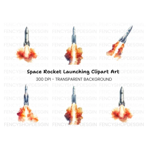 Rocket Launch Clipart Bundle