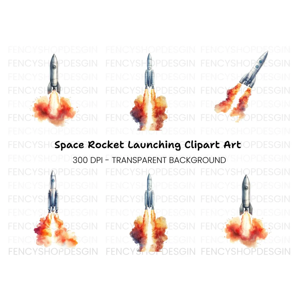 Rocket Launch Clipart Bundle