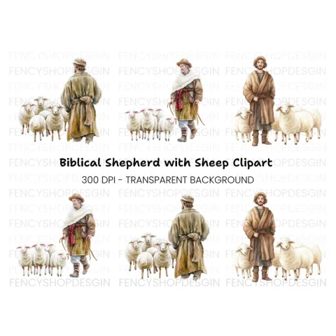 Shepherds with Sheep Clipart Bundle