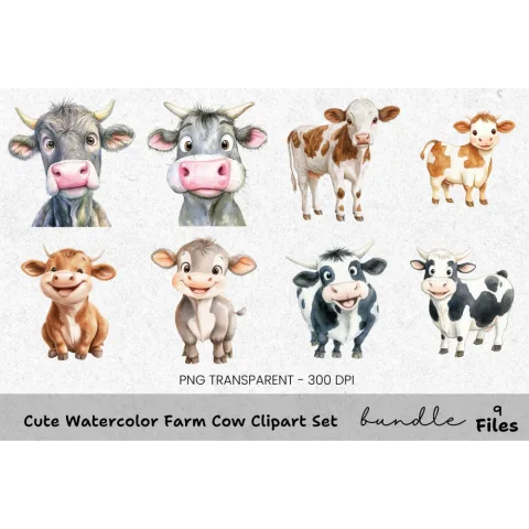 Cute Farm Cow Clipart Bundle