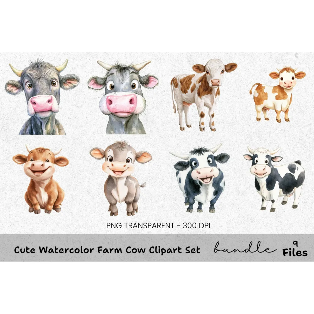 Cute Farm Cow Clipart Bundle
