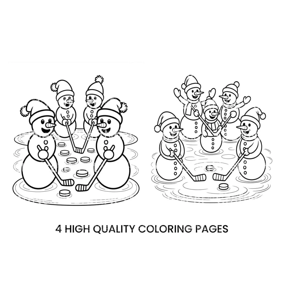 Snowmen Playing Ice Hockey Coloring Books