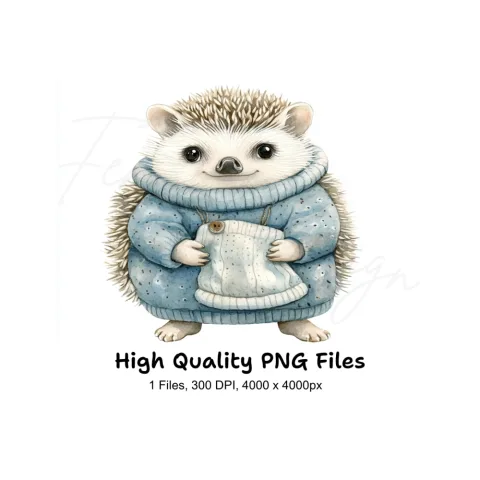 Cute Hedgehog in Blue Sweater Clipart Bundle