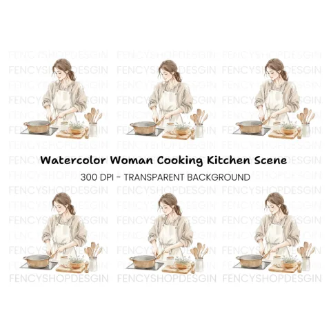 Stirring Pot Woman Clipart Bundle