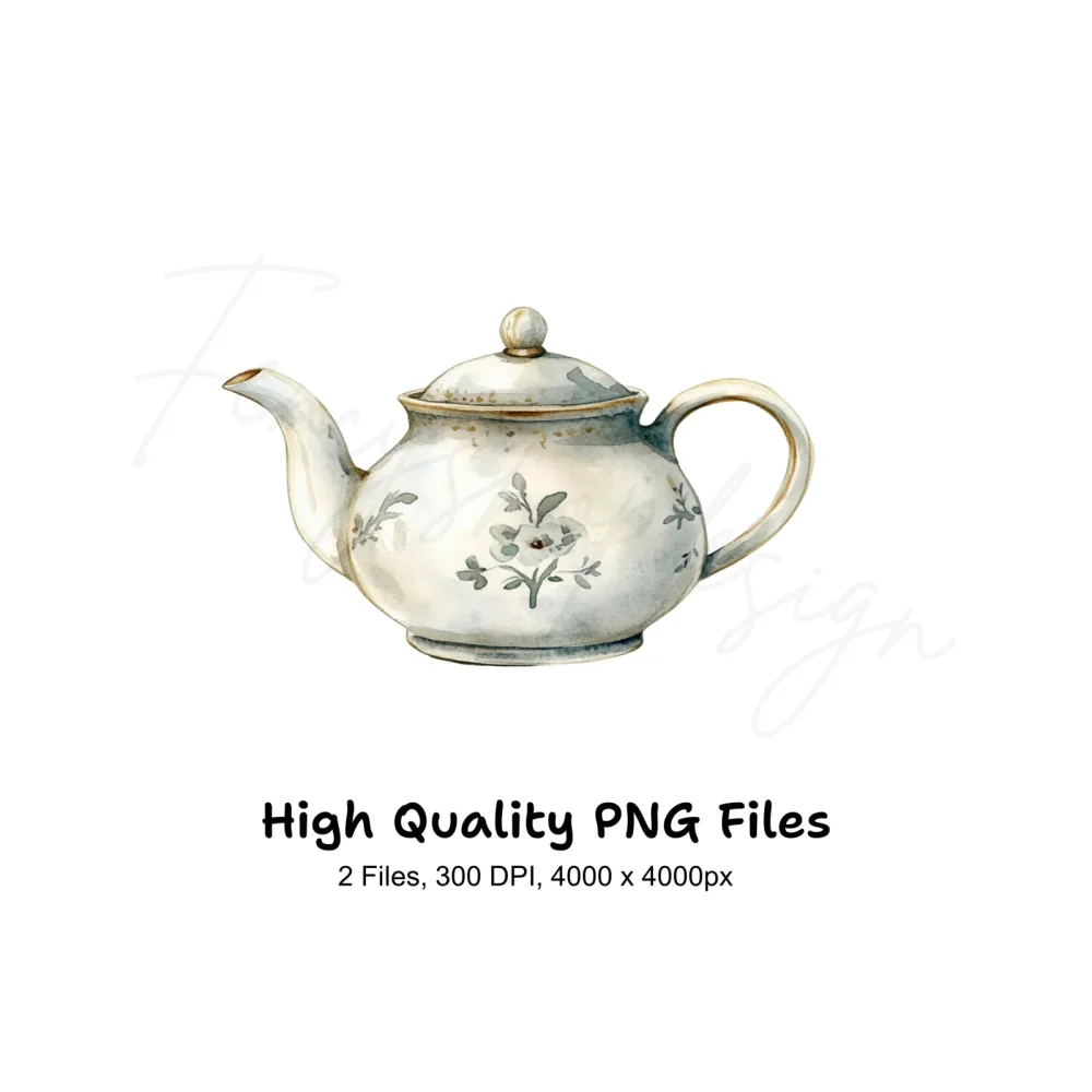 Elegant Neutral Teapots Clipart Bundle