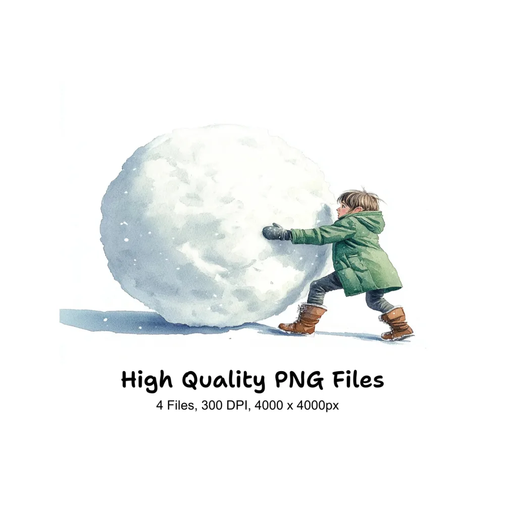 Kids Rolling Snowballs Clipart Bundle