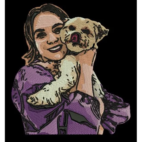 Girl With Cute Dog Embroidery Design