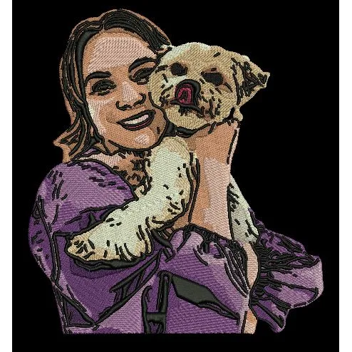 Girl With Cute Dog Embroidery Design