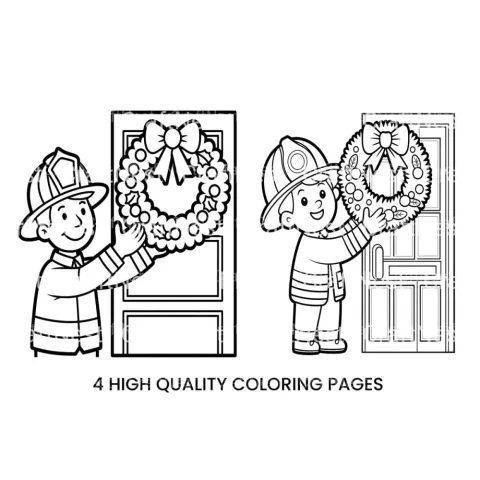 Firefighter Hanging Christmas Wreath Coloring Books