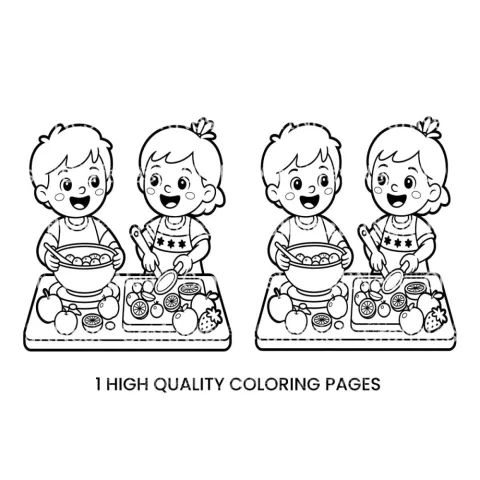 Kids Making Fruit Salad Coloring Books