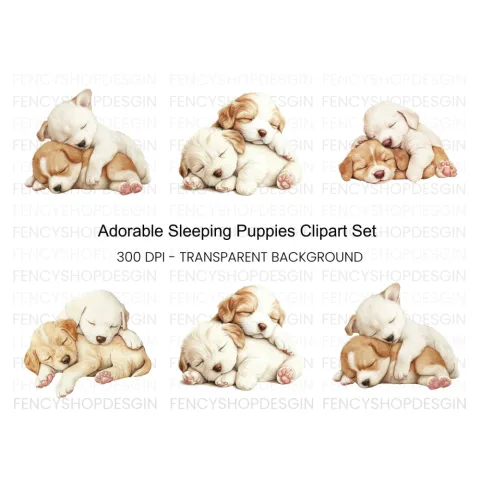 Adorable Sleeping Puppies Clipart Bundle