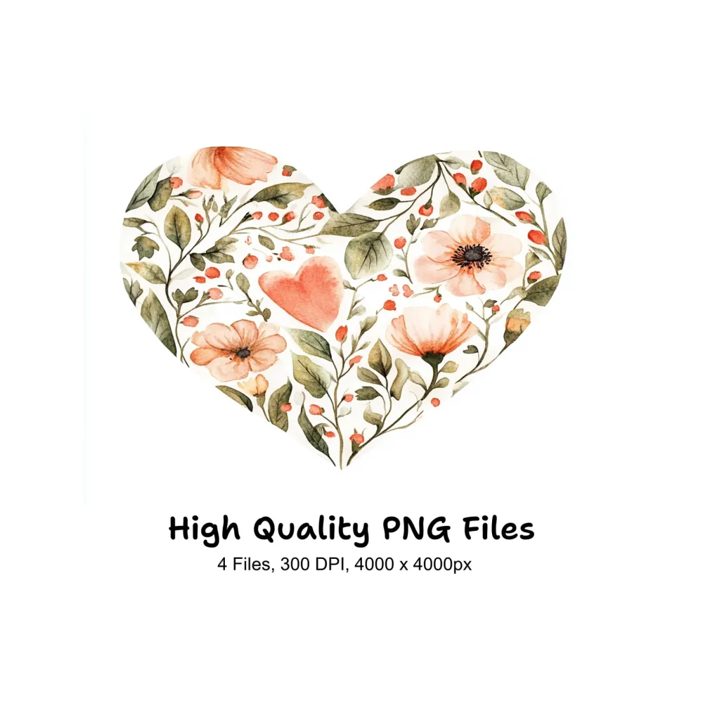 Blush Pink Floral Heart Clipart Bundle