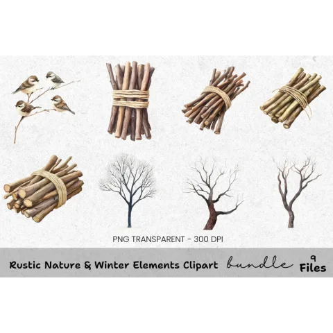 Rustic Nature Winter Elements Clipart Bundle