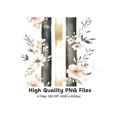 Gold Black Floral Clipart Bundle