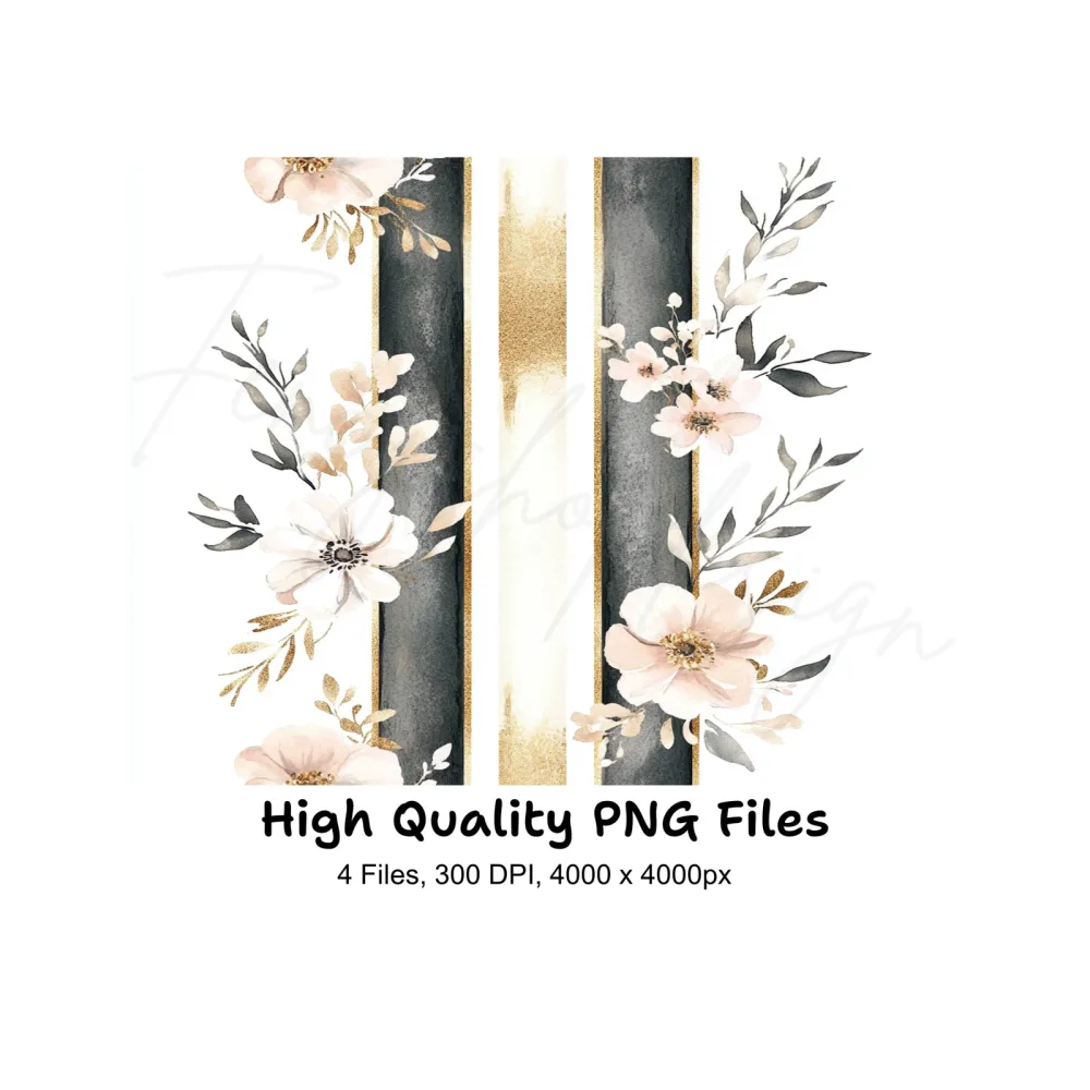Gold Black Floral Clipart Bundle