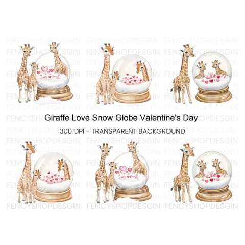 Giraffe Love Snow Globe Clipart Bundle