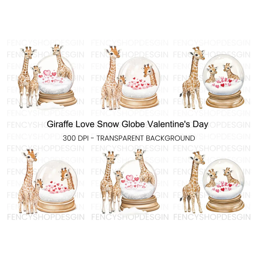 Giraffe Love Snow Globe Clipart Bundle