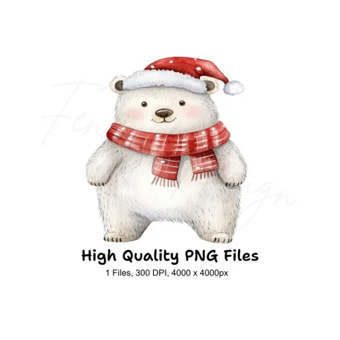 Cute Christmas Polar Bear Clipart Bundle