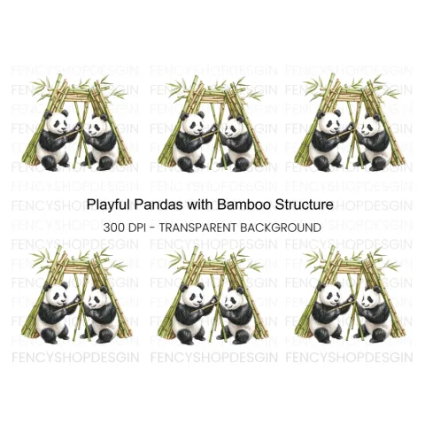 Playful Pandas with Bamboo Hut Clipart Bundle