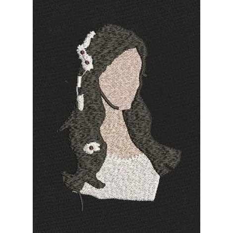 Silhouette Bride Floral Hair Black & Beige Embroidery Design