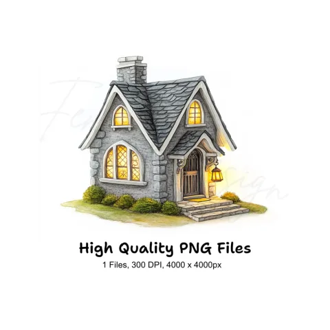 Whimsical Stone Cottage Clipart Bundle