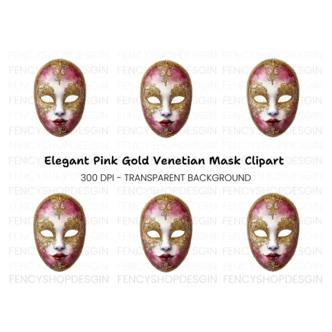 Regal Red Gold Masquerade Mask Clipart Bundle