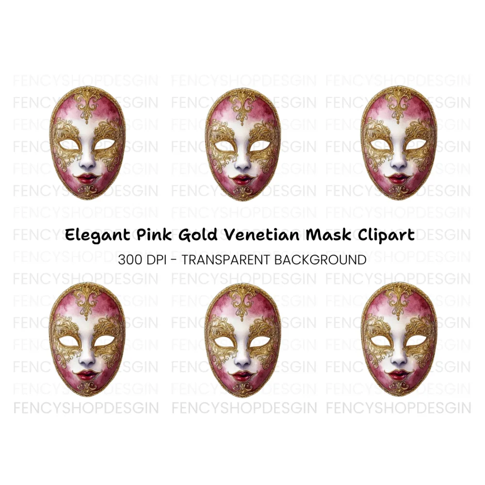 Regal Red Gold Masquerade Mask Clipart Bundle