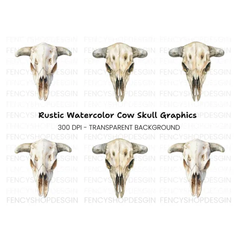 Rustic Cow Skull Graphics Clipart Bundle