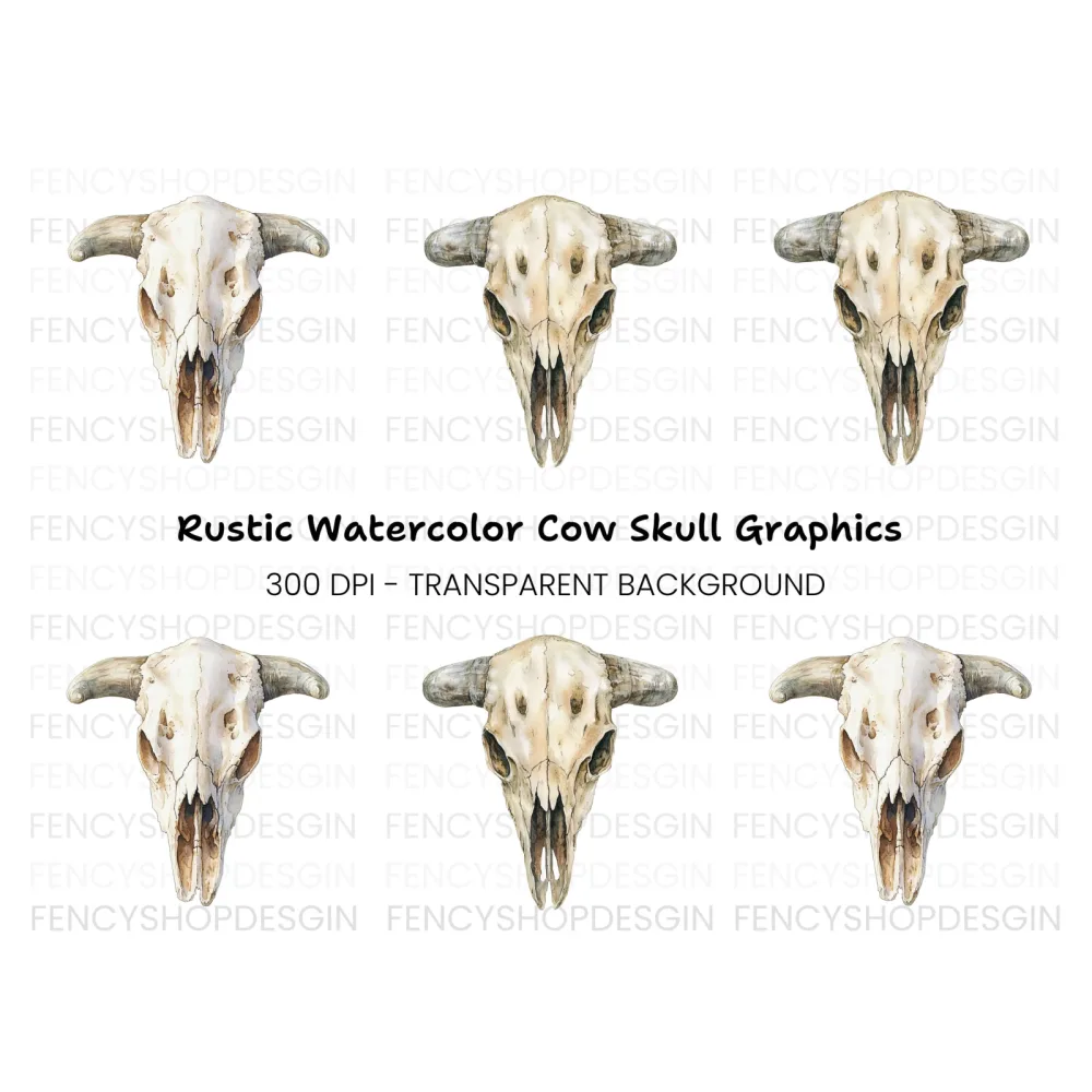 Rustic Cow Skull Graphics Clipart Bundle