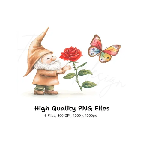 Gnome with Rose and Butterfly Clipart Bundle